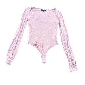 Lulus Chic on Repeat Boho Mauve Purple/Pink V-Neck Long Sleeve Bodysuit S